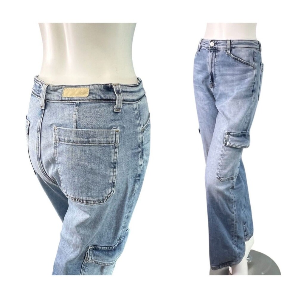 Ag Adriano Goldschmied Light Blue Wide Leg Cargo Jeans
